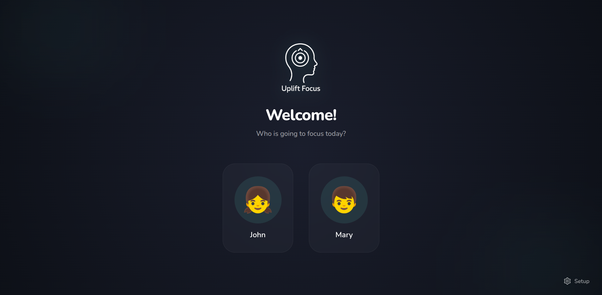 UpliftFocus App - Child Landing View