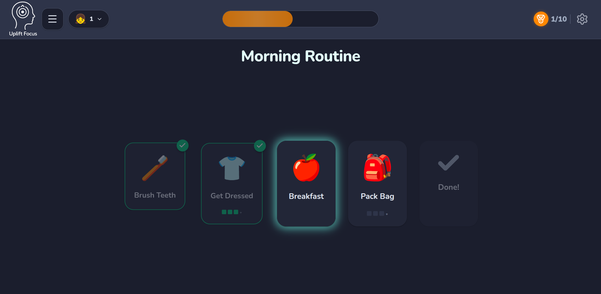 UpliftFocus App - Morning Routine Dashboard